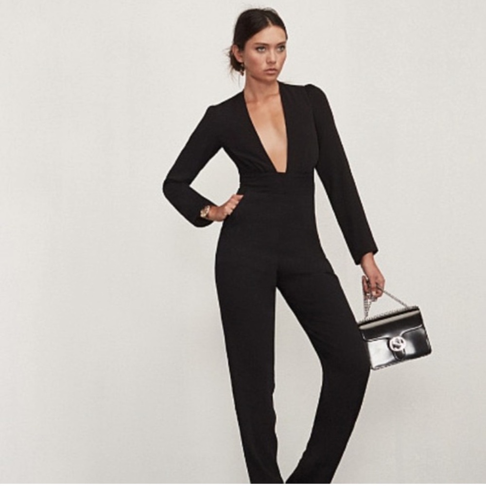 Reformation Mayhem Deep Plunge Jumpsuit Minimalist Quiet Luxury Chic Capsule 4